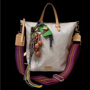 Consuela Thunderbird Sling Bucket Bag Snake Print Leather Cream Pink Vibrant